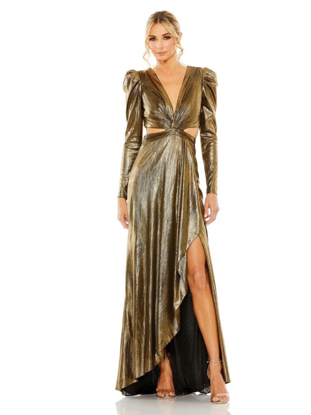 Mac Duggal Size 8 Gold 27060 Metallic Cut Out Gown Dress Prom Formal Cocktail